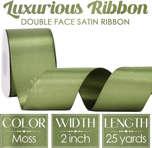 MEEDEE Moss Satin Ribbon 2 Inch Dark Green Ribbon Lux Double Faced Ribbons by 25 Yards Silk Green Satin Ribbons for Gift Wrapping, Weddings, Flower Bouquet, Holiday Decorating