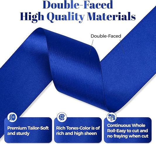 Royal Blue Satin Ribbon, Double Faced 2 Inch X 50 Yards Royal Blue Ribbon, Premium Satin Ribbon for Gift Wrapping, Crafts, Hair Bow Making, Sewing, Flower Bouquet, Wedding Party Decor