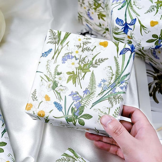 MAYPLUSS Floral Wrapping Paper Roll for Girl- 17 Inch X 16.5 Feet - Elegant Wild Flower Gift Wrap Paper for Bridal Shower, Wedding, Engagement, Birthdays
