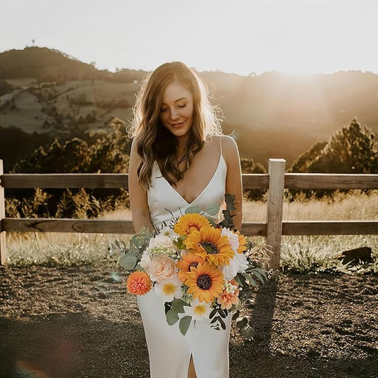 Multi Use Artificial Flowers Sunflowers Combo for DIY Centerpieces Arrangements Wedding Bridal Bouquet Table Chair Decor Candle Holder Baby Shower Cake Decor Flower Strips Home Décor