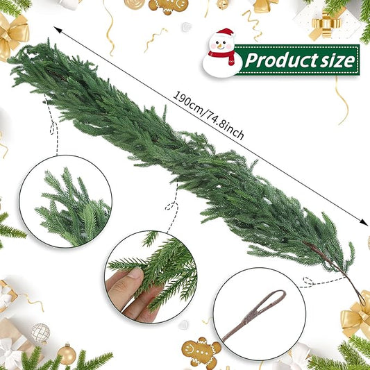 2 Pcs 6 Ft Artificial Norfolk Pine Christmas Garlands for Holiday Indoor Outdoor Decor,Real Touch Pine Garlands,Artificial Greenery Garland for Home Dining Table,Mantel,Wall Porch Christmas Decor. 