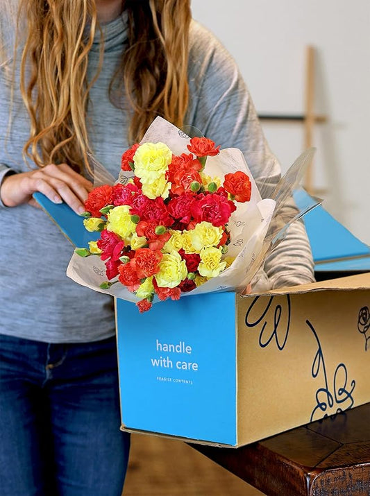 Benchmark Bouquets - 20 Stem Bright Mini Carnations (Glass Vase Included) - Fresh Flowers for Delivery - Gift for Graduation, Birthday, Anniversary, Sympathy, Get Well, Congratulations