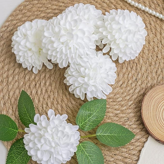Artificial Dahlia Flowers, 100pcs White Fake Roses with Stem for DIY Wedding Bouquets Centerpieces Arrangements Bridal Shower Party Home Decorations