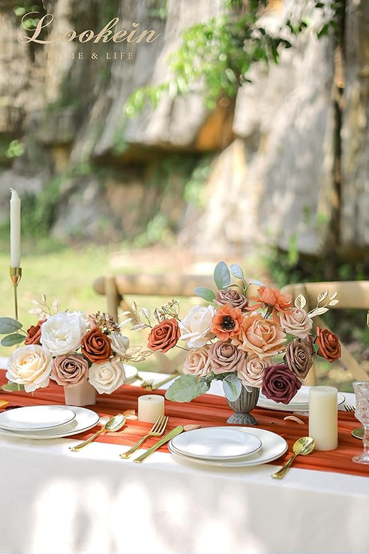 Lookein Artificial Flowers for DIY Wedding Decoration Bridal Bouquet Table Centerpieces Flower Garland Flower Arrangement, Exquisite Terracotta