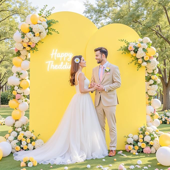 Yellow Arch Backdrop Cover Set of 2 Birthday Party Arch Covers 7.2 and 6ft Wedding Arch Cover Stretchy Backdrop Bridal Baby Shower Birthday Arch Covers Spandex