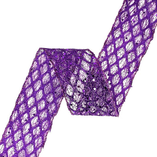 VATIN 2-1/2" Purple Christmas Ribbon, Purple Glitter Mesh Diamond Web Sequin Dots Wired Christmas Ribbon for Gift Wrapping Bow Making Wreath Supply-10 Yards