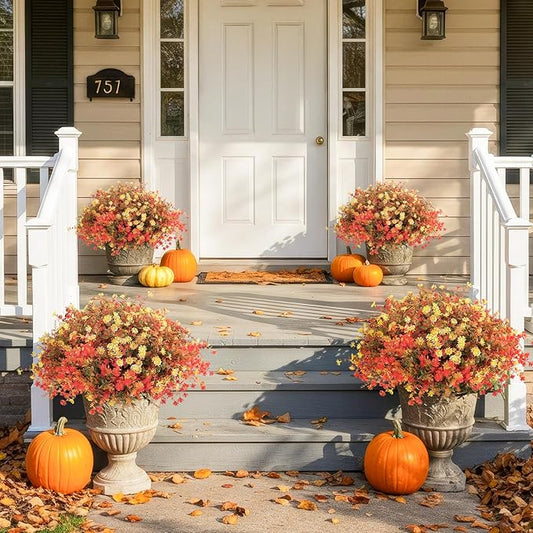 MACTING Fall Artificial Flowers for Outdoors 24 Bundles Faux Mums Outdoor Plants UV Resistant Fake Plastic Greenery Shrubs for Planters Garden Patio Porch Balcony Outside Autumn Thanksgiving Decor