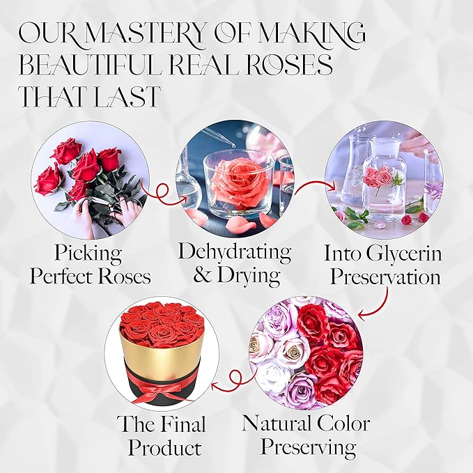 GLAMOUR BOUTIQUE Eternal Preserved Roses in a Box - Flowers Forever, Rose Forever in a Box for Wife, Birthday Gifts for Her, 7 Roses, Red
