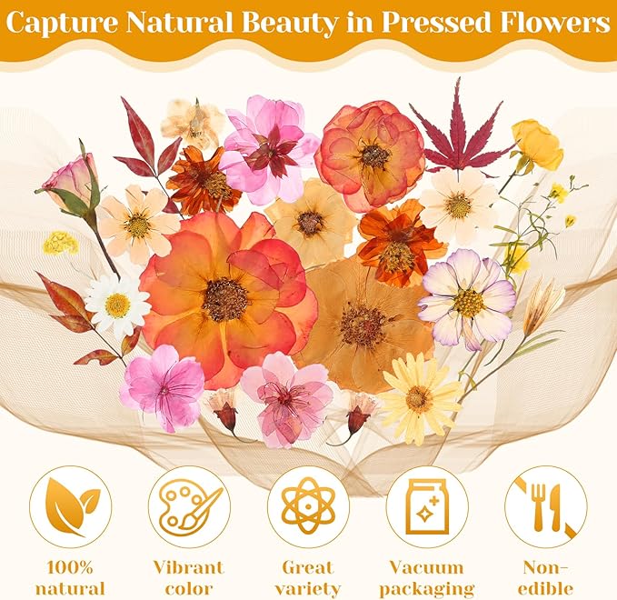 Dried Pressed Flowers for Resin, Real Pressed Flowers Dry Leaves Bulk Natural Herbs Kit for Scrapbooking DIY Art Crafts Epoxy Resin Jewelry Mold Candle Soap Making Nails Dรฉcor (Boho Pressed Flowers)