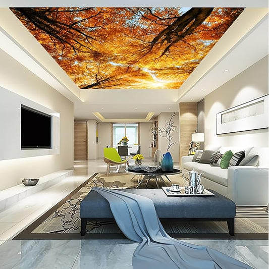 Cliouar-Warm Autumn Sun Shines Through The Golden Crowns of Tall Beech Trees Peel and Stick 160" x 114"