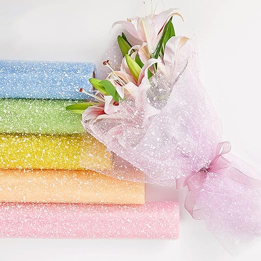 1Roll Flower Wrapping Mesh Paper Snow Dot Yarn Floral Bouquet Gift Packaging Paper Craft Net Paper Florist Supplies for Wedding Mothers Day Valentines Day 19.7inch x 4Yard (Light Purple)