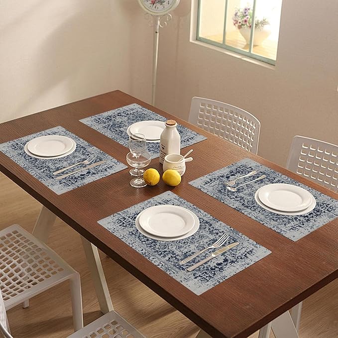 Placemats Set of 4 Vintage Boho Ethnic Carpet Place Mats Washable Table Dinner Mats Linen Table Mats for Kitchen Dining Party Home Kitchen Decor 12x18 Inch
