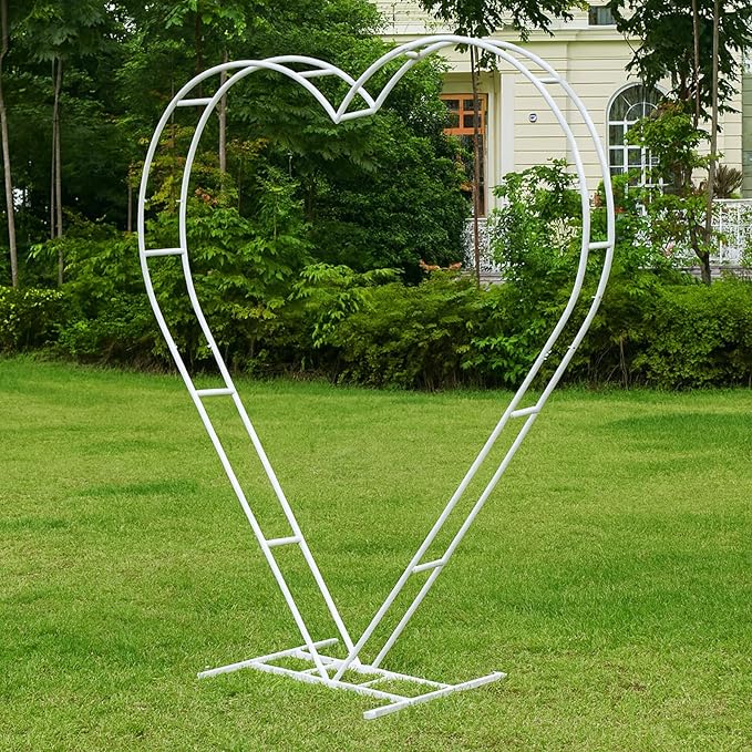 7FT Heart Shaped Metal Arch Frame, Wedding Arch Stand for Ceremony, Large Double Tube Balloon Arch for Wedding Backdrop (White)