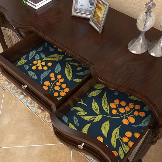 Blue Orange Wallpaper Peel and Stick Boho Floral Contact Paper Removable Waterproof Leaves Paper for Drawer Countertop Cabinet Renter Friendly 17.5 x 393.5In