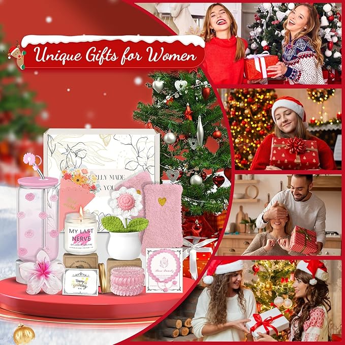 Birthday Gifts for Women, Teen Girls, Her, Unique Happy Birthday Gift Baskets for Best Friend Sister Daughter, Women Christmas Gifts Box for Girl Wife Girlfriends,14pcs Rose Gift Set(Pink)