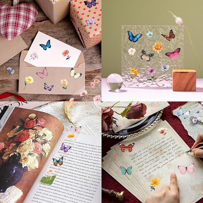 600Pcs Natural Flower +Butterfly Stickers,Self-Adhesive PVC Vintage Butterfly Stickers for Scrapbook,Laptop,Journal,DIY Project