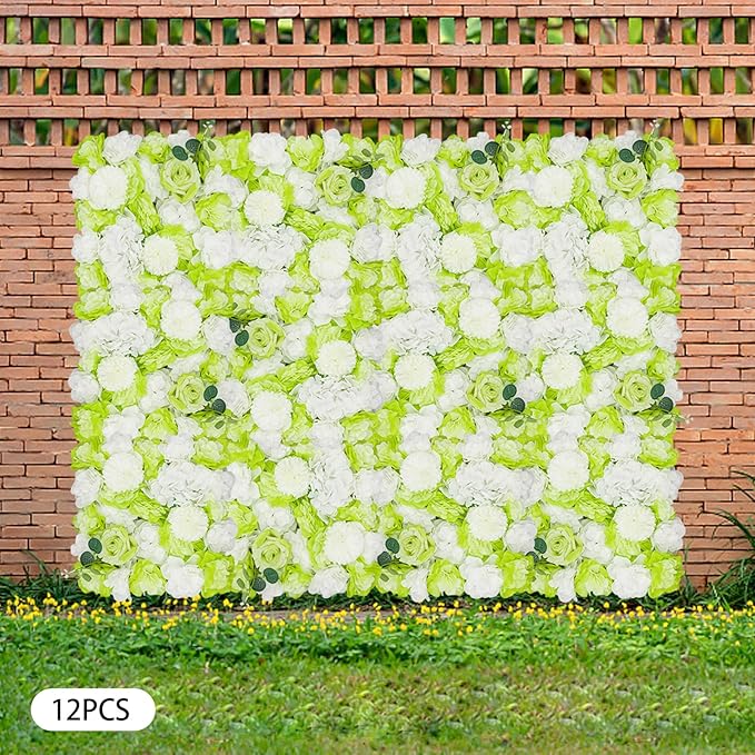 3D Flower Wall Panel Floral Backdrop,12PCS Artificial Flower Wall Background Silk Rose Mat, Artificial Flower Backdrop Faux Flower Panel for Wedding