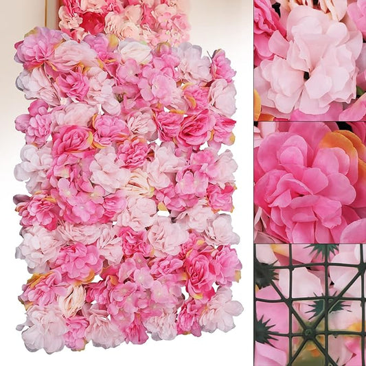 6 Pcs Artificial Flower Wall Panels 60x40cm 3D Flower Background for Wall, Wedding Flower Decorations Wall Silk Rose Panels for Photo Areas, Stage Background Wall(Dahlia + Rose Red Rose)