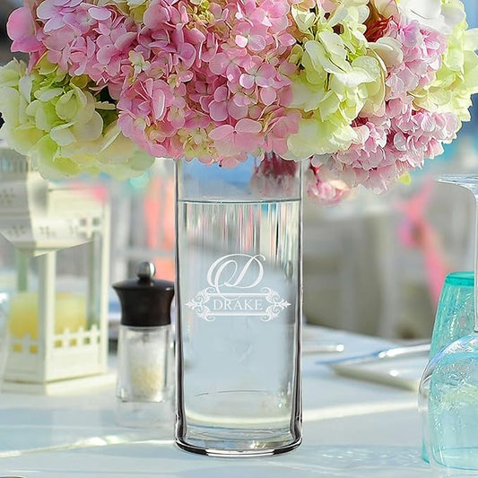 My Personal Memories Custom Etched Glass Flower Vase - Personalized with Your Text for Weddings, Valentine's, Mother's Day, Couples, Anniversaries, Birthdays, Gifts (Name and Initial Style)