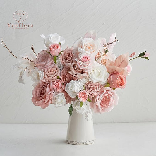 Artificial Flowers, 25pcs Artificial Rose for DIY Wedding Bouquets Centerpieces Arrangements, Pink Foam Roses with Stem for Bridal Shower Party Home Decorations