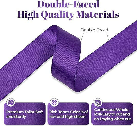 Purple Satin Ribbon, Double Faced 7/8 Inch X 50 Yards Purple Ribbon, Premium Satin Ribbon for Gift Wrapping, Crafts, Hair Bow Making, Sewing, Flower Bouquet, Wedding Party Decor