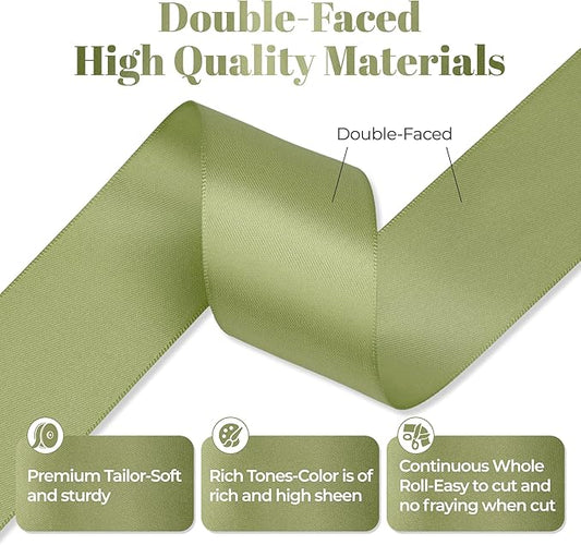 Moss Green Satin Ribbon, Double Faced 1-1/2 Inch X 50 Yards Moss Green Ribbon, Premium Satin Ribbon for Gift Wrapping, Crafts, Hair Bow Making, Sewing, Flower Bouquet, Wedding Party Decor