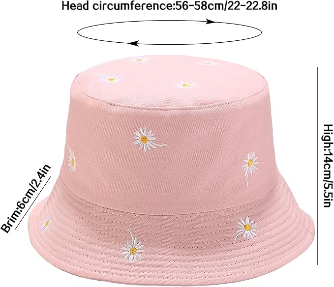 Flower Reversible Bucket Hat Cotton Summer Travel Beach Sun Hats Emboridery for Women Men