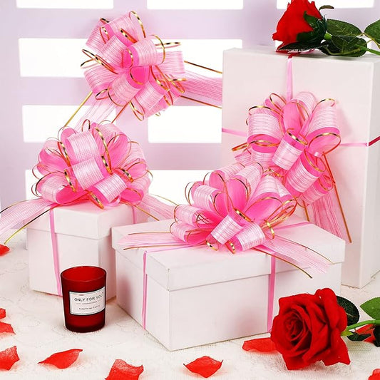 WILLBOND 20 Pieces 6 Inch Pull Bows Gift Wrapping Ribbon Pull Bows for Christmas Wedding Baskets Valentine Multicolor Wrap Accessory for Gift Present Holiday Decor(Pink)