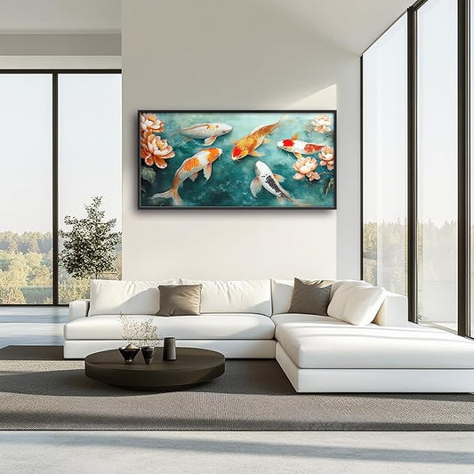 Carp Fish Large Wall Art Framed Japanese Wall Decor for Living Room Asian Fish Pictures Oversized Canvas Print Painting Modern Extra Large Framed Artwork for Bedroom Office Home Decor 60"x30"