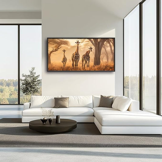Framed Large Pictures Wall Art for Living Room, Giraffe Oversized Wall Decor Africa Animal Scenery Landscape Canvas Print Painting Modern Extra Large Framed Artwork for Bedroom Office 60"x30"
