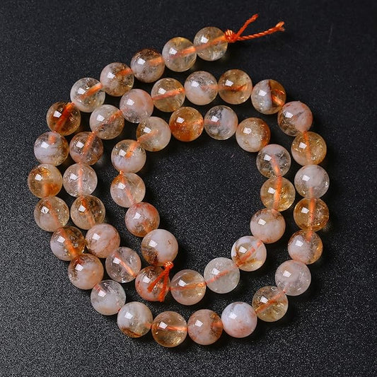 8MM 46PCS Natural Stone Citrine A Grade Quartz Crystal Loose Beads for Jewelry Making DIY Bracelet Necklace 1 Strand 15’’