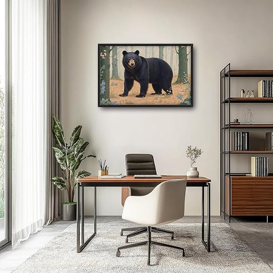 Framed Large Pictures Wall Art for Living Room, Forest Bear Oversized Wall Decor Cabin Animal Canvas Print Painting Extra Large Framed Artwork for Bedroom Office 36"x24"