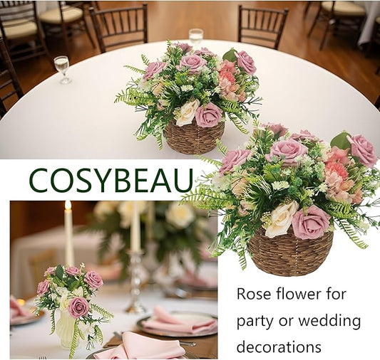 Artificial Flowers 25pcs Fake Roses, Brick Red Foam Rose Faux Flower for DIY Wedding Bouquets Bridal Shower Centerpieces Floral Arrangements Home Decorations Party Backdrops Table