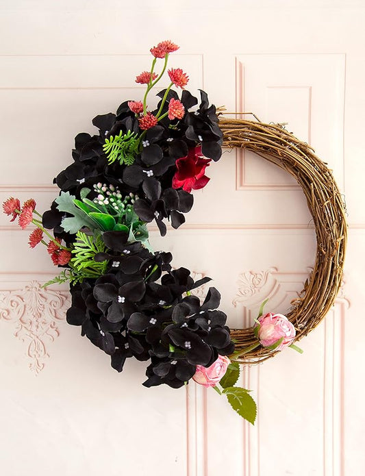 DuHouse 8.7" Artificial Hydrangea Silk Flower Heads with Stem Fake Black Hydrangeas Flowers for DIY Wedding Centerpiece Home Decor Pack of 6 (Black)