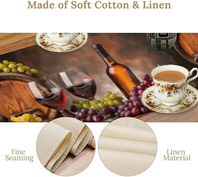 Red Wine Themed Retro Table Runner, Table Dresser Runner, Kitchen Dining Table Runners for Indoor Outdoor Holiday Decor 13x60 Inch