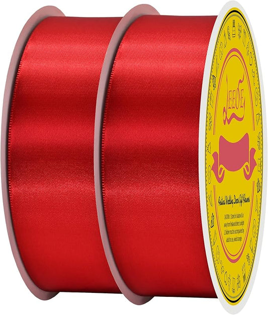 100 Yards Red Satin Ribbon Polyester Ribbon for Gift Wrapping Very Suitable for Weddings Party Hair Bow Invitation Decorations and More(1-1/2 inch X 50Yards X 2 Roll)