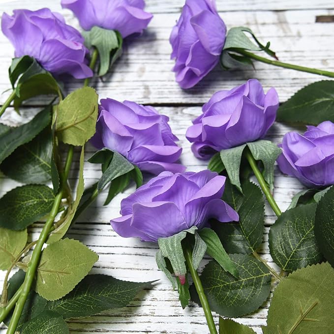FiveSeasonStuff 12 Stems Artificial Flowers Real Touch Silk Roses for Wedding Decoration Bridal Bouquets Table Centerpieces Party Shower, Packed in Box (Eternal Purple)