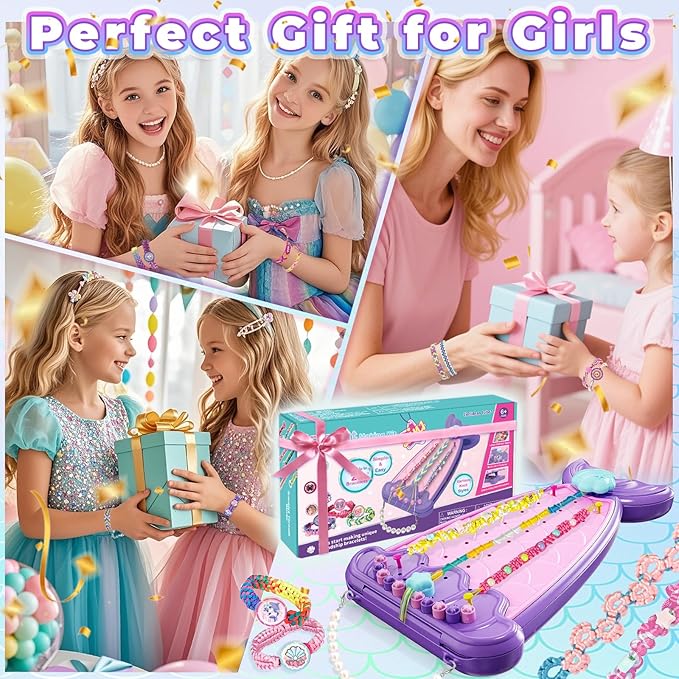 2-in-1 Friendship Bracelet Making Kit, Arts and Crafts for Girls Ages 8-12, Jewelry Making Kit&DIY Travel Activity Toys Set, Christmas Birthday Gifts for 6 7 8 9 10 11 12 Year Old Teen Girls (Purple)
