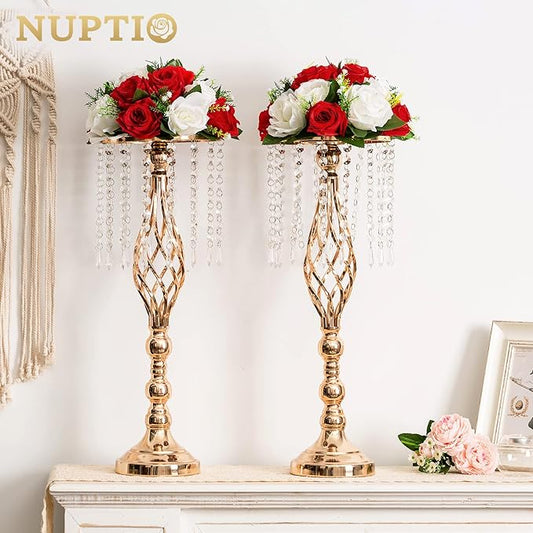 NUPTIO Flower Centerpieces for Wedding Tables: 10 Pcs Red & White Artificial Flower Ball Arrangement for Christmas Thanksgiving Party - 2 Pcs Fake Floral Rose for Bridal Shower Decor