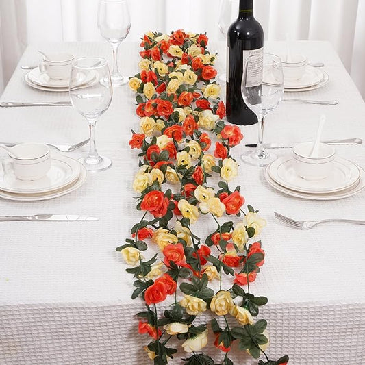 10 Pcs 82FT Flower Garland, Artificial Rose Garland Flowers Plants Fake Flower Hanging Rose Ivy, Birthday Party Valentine's Day Wedding Wall Arch Decor(Orange)