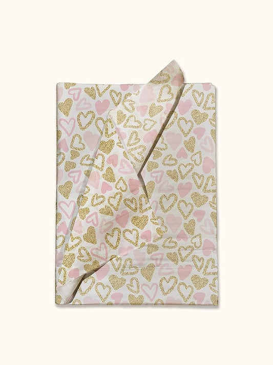 Pro Supply Global Pink and Gold Hearts Printed Tissue Paper for Valentine's Day Gift Bags or Boxes and Wrapping - Bulk Decorative Art Tissue Paper for Packaging and Gifting | 24 Sheets 20" x 30"