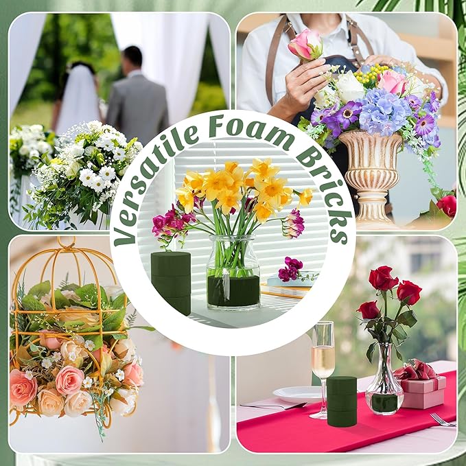 9 Packs Round Floral Foam Blocks Green Wet Dry Flower Foam Bricks 3.15 Inch DIY Flower Arrangement Supplies Kit Florist Block for Aisle Flowers Wedding Party Decorations