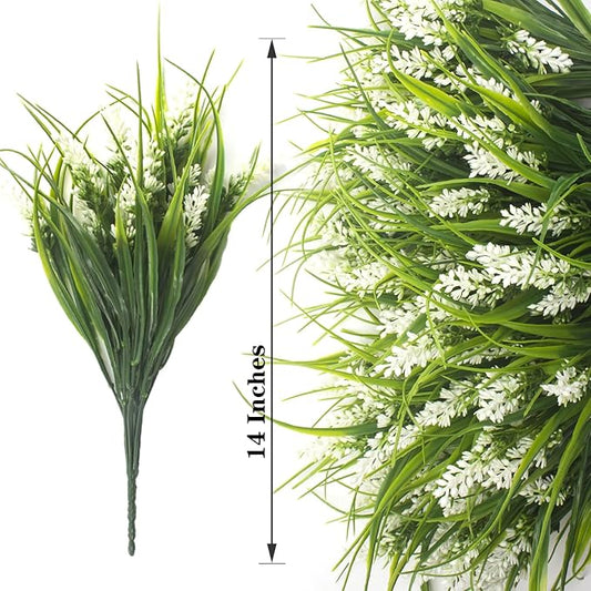 20 Bundles Artificial Plants Outdoor Fake Monkey Grass with Flowers (White)