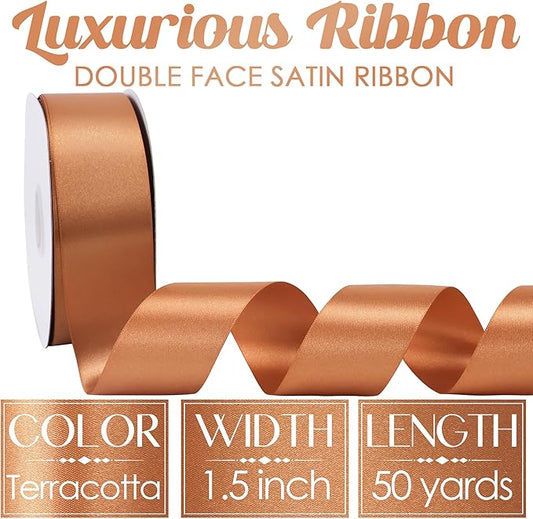 MEEDEE Terracotta Satin Ribbon - 1-1/2 Inch Double Faced Orange Ribbon by 50 Yards for Christmas, Thanksgiving, Fall, Wedding, Flower Bouquet