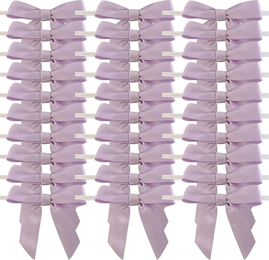 50pcs 2-1/2" Lavender Satin Ribbon Bows with Twist Ties Mini Ribbon Bows for Candy Partiy Decoration Gift Packing&Wrapping Accessoried(Lavender)