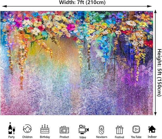 7x5ft Purple Abstract Flower Backdrop Watercolor Painting Photography Background for Wedding Bridal Shower Birthday Party Portrait Shooting Video Studio Props