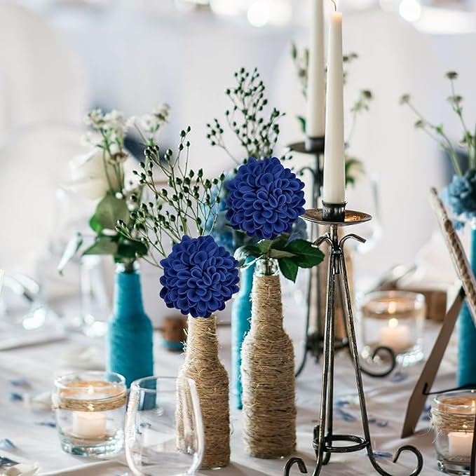 Artificial Flowers, 100pcs Realistic Artificial Rose for DIY Wedding Bouquets Centerpieces Arrangements, Blue Dahlia Flowers with Stem for Bridal Shower Party Home Decorations