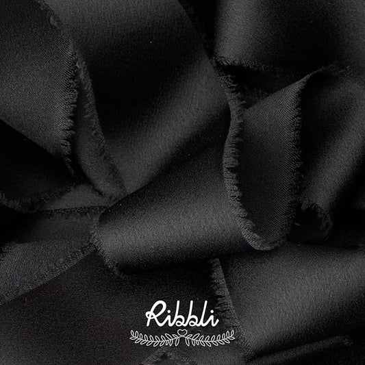 Ribbli Black Silk Satin Ribbon 1.5 Inch x 30 Yard Handmade Frayed Chiffon Black Ribbon for Gift Wrapping Wedding Invitations Bridal Bouquets Home Decor