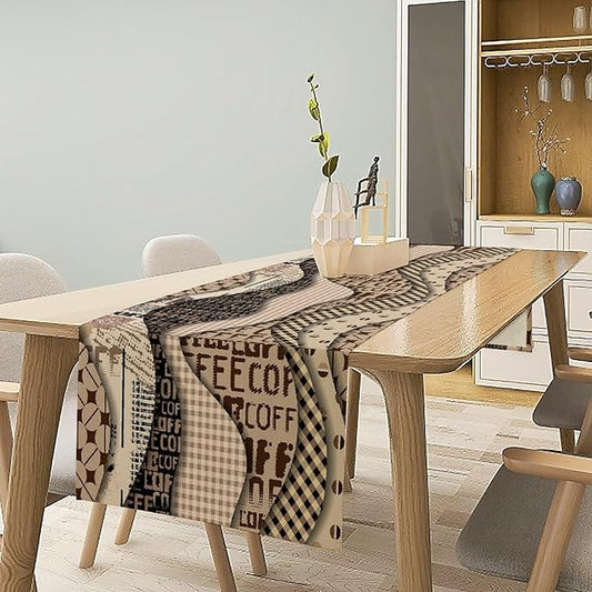 Coffee Theme Table Runner Abstract Geometric Modern Coffee Beans Dinner Runner Table Decoration for Farmhouse Cabin Home Kitchen Dining Holiday Party 13x120in