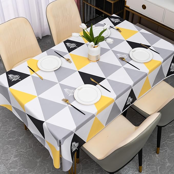 Rectangle Table Cloth,100% Waterproof Tablecloth Oil Proof Spill Proof Vinyl Table Cloth, Wipe Clean Plastic Table Cover for Dining, Camping, Indoor and Outdoor 54" x 84",Triangle